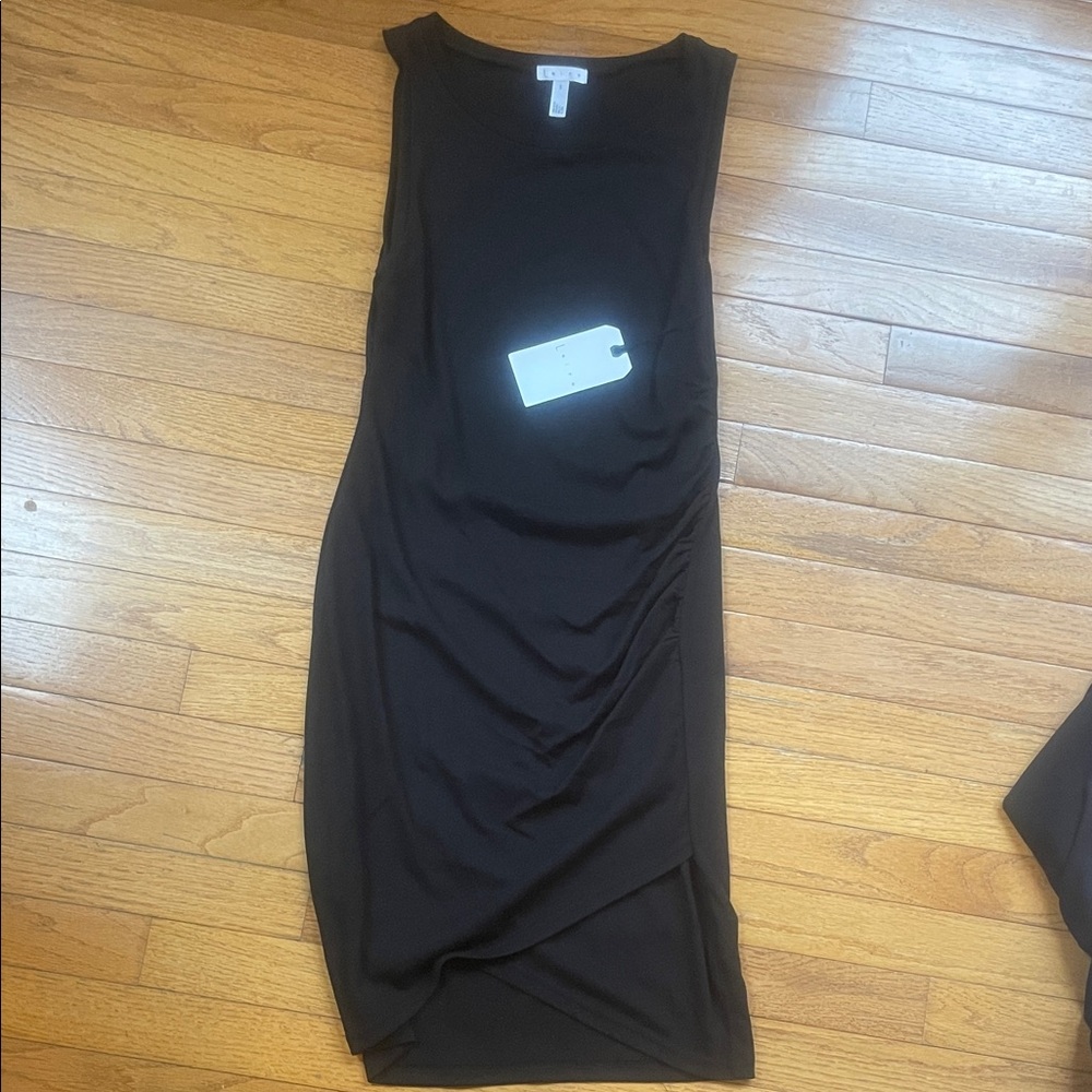 Leith Black Sleeveless Ruched Midi Dress